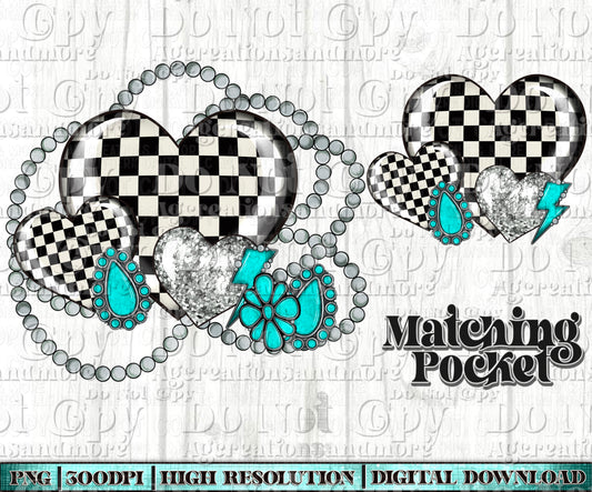 Checker heart turquoise sleeve set Digital Download