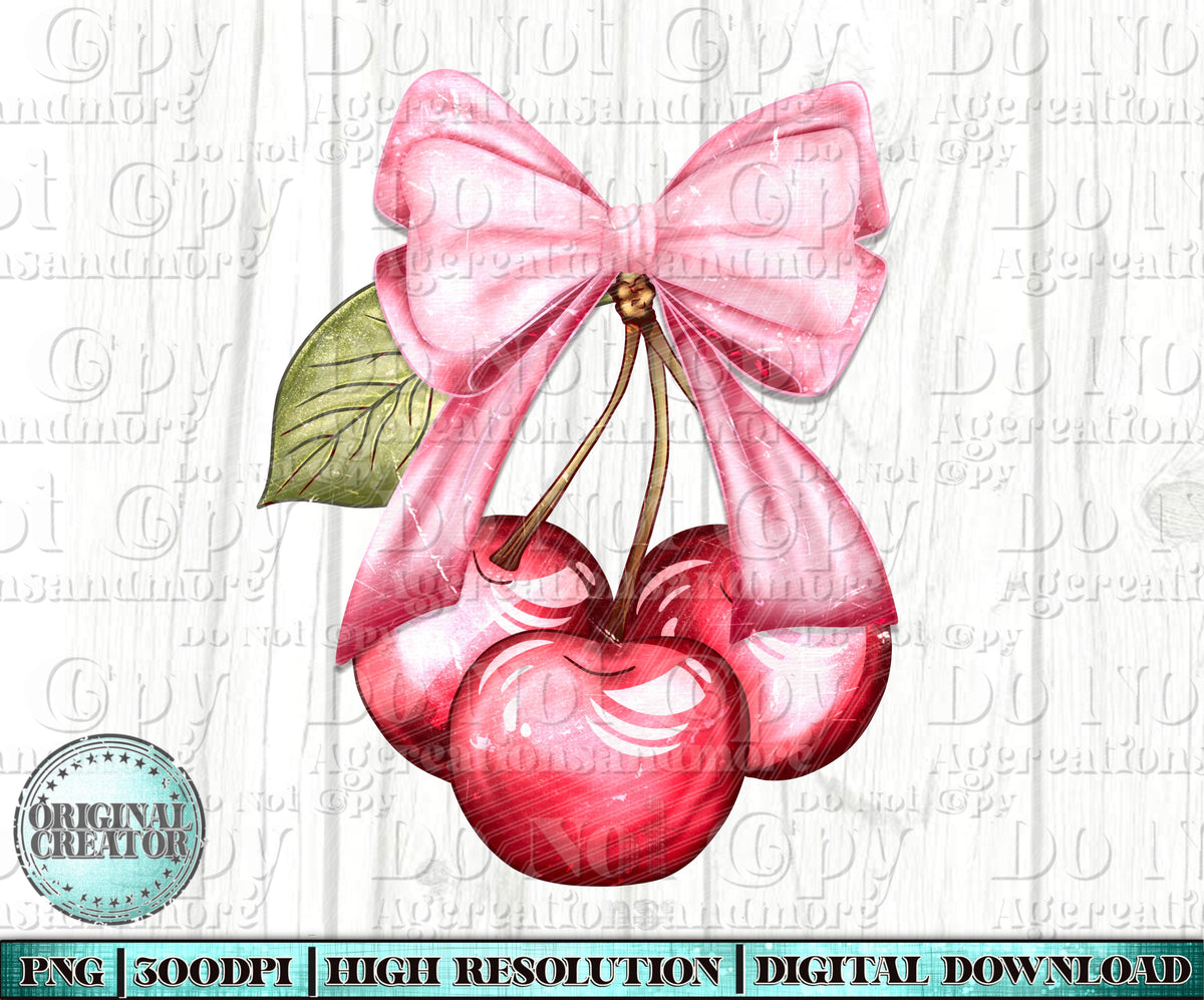 Cherry and pink bow Digital Download