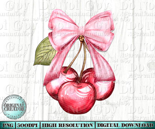 Cherry and pink bow Digital Download