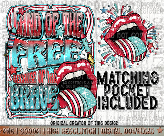 Retro Land of the Free mouth Pocket Set Digital Download PNG