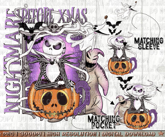 Spooky Skeleton and friends Pocket, Sleeve Set Digital Download PNG
