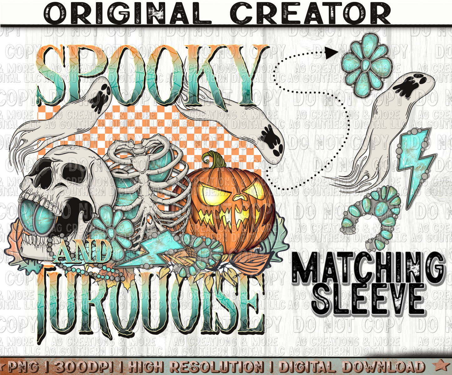 Spooky and Turquoise Sleeve set Digital Download PNG