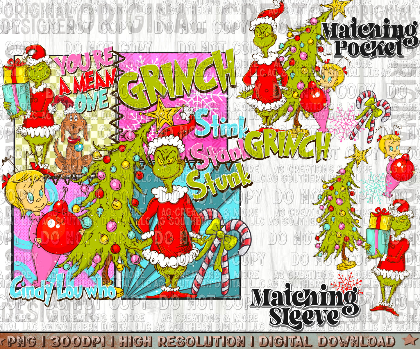 Green Whoville Christmas Sleeve Pocket Set Digital Download PNG