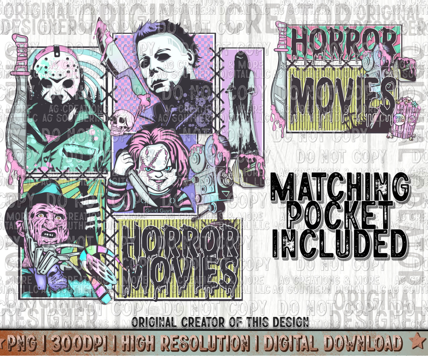 Horror Movies Pocket Set PNG Digital Download