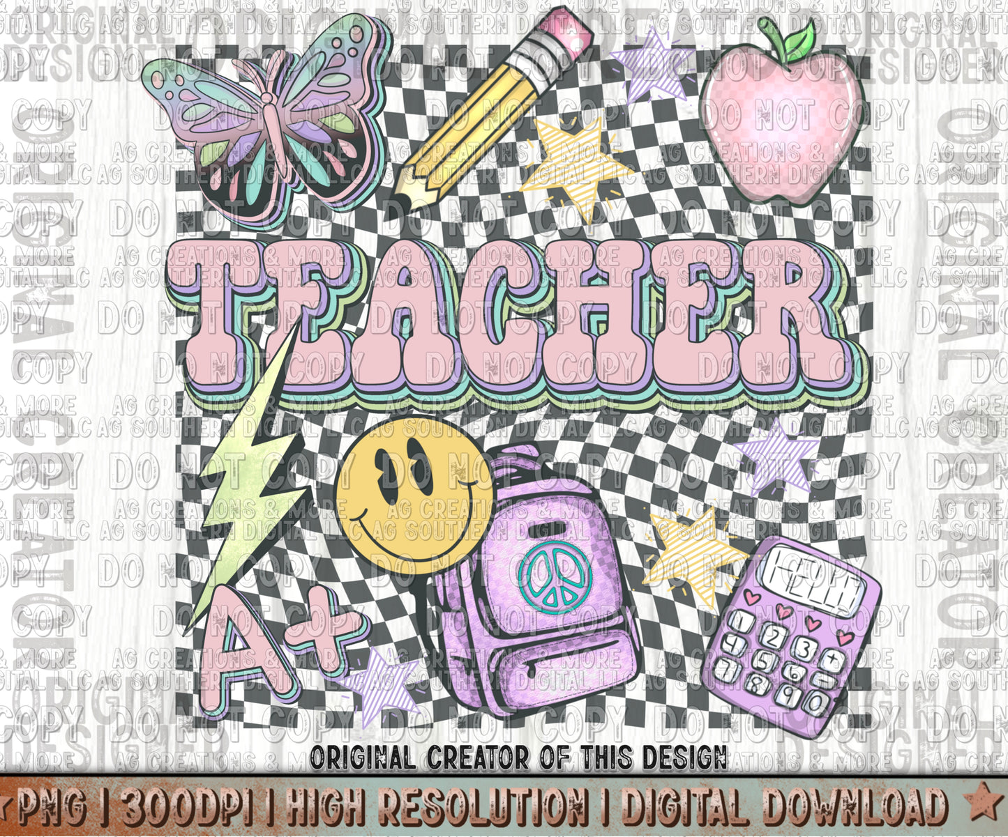 Retro Teacher Digital Download PNG