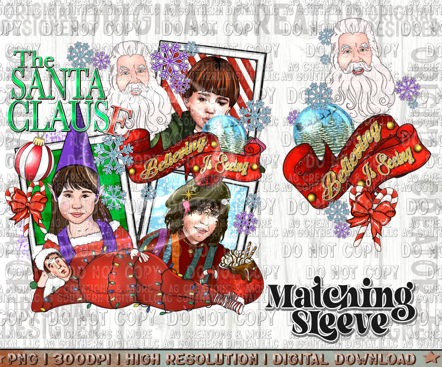 90's Santa Movie Sleeve Set Digital Download PNG