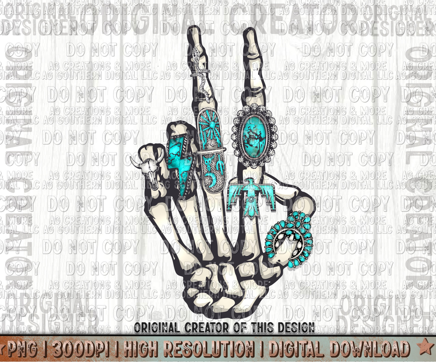 Skeleton Hand Concho Rings Digital Download PNG