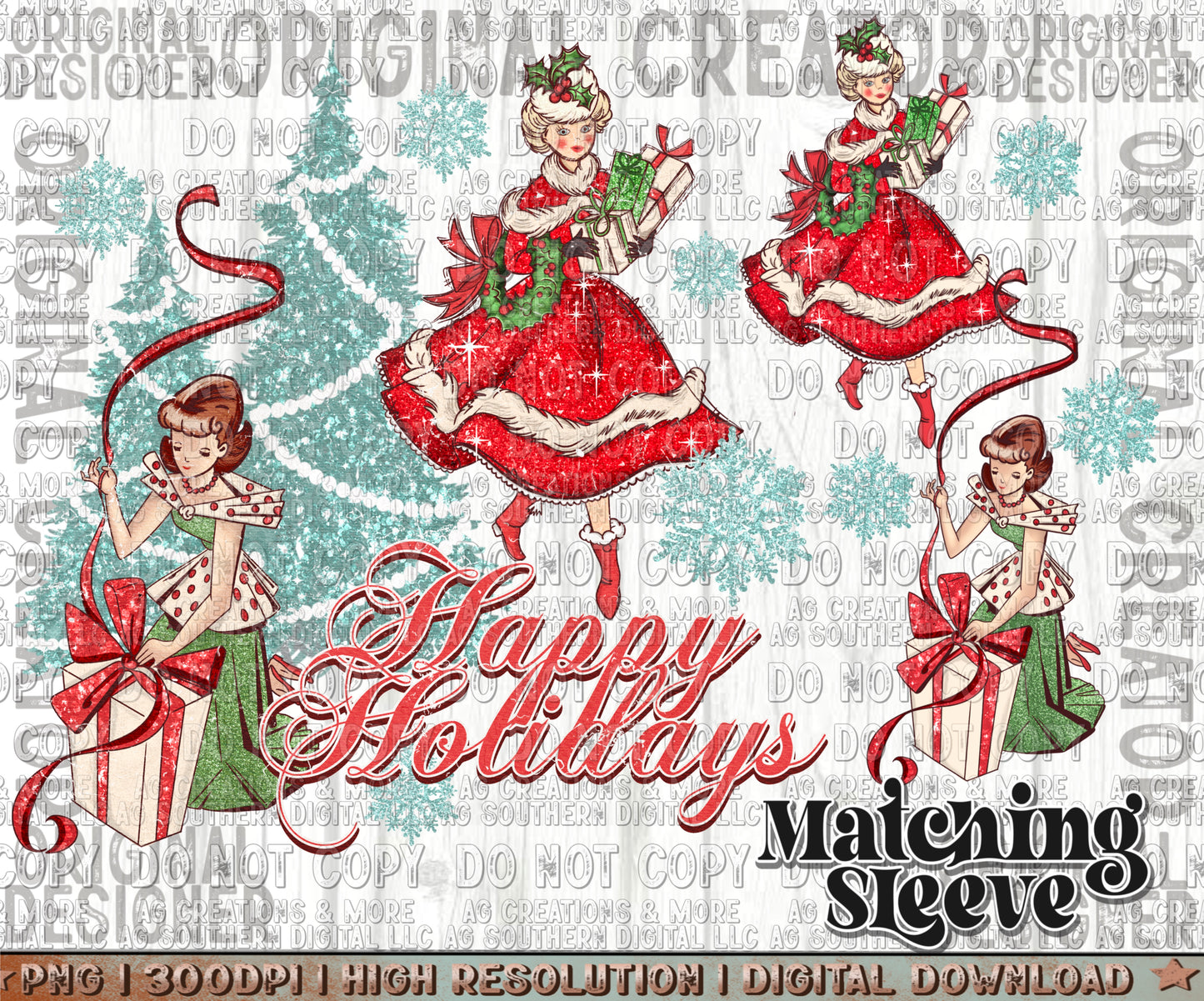 Happy Holidays Sleeve set Digital Download PNG