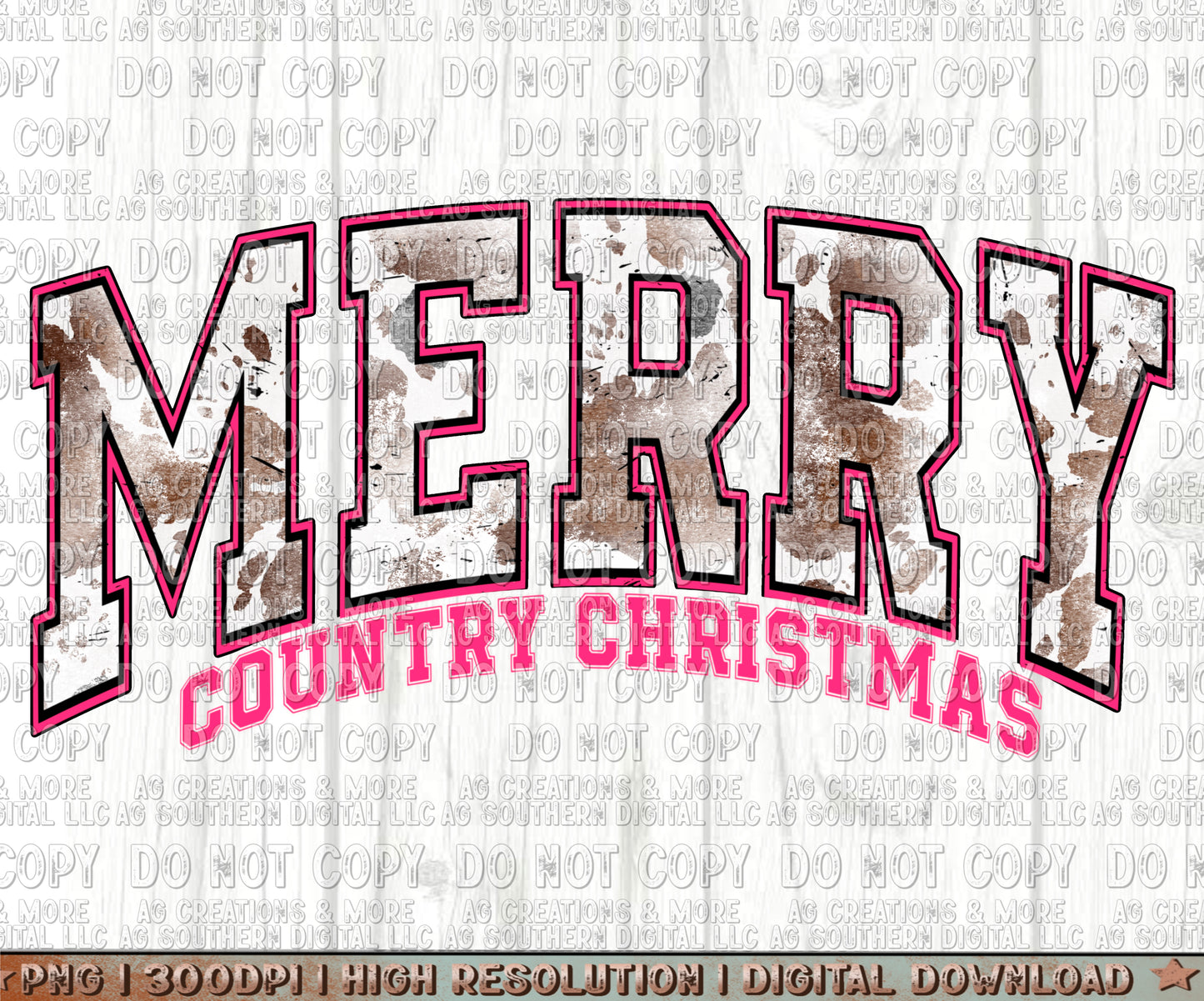 Hot Pink Merry Country Christmas Digital Download PNG