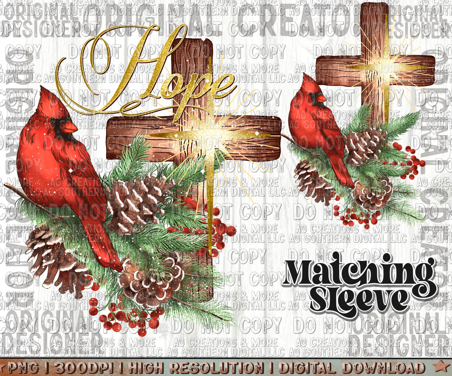 Red Cardinal Hope Christmas Sleeve set Digital Download PNG