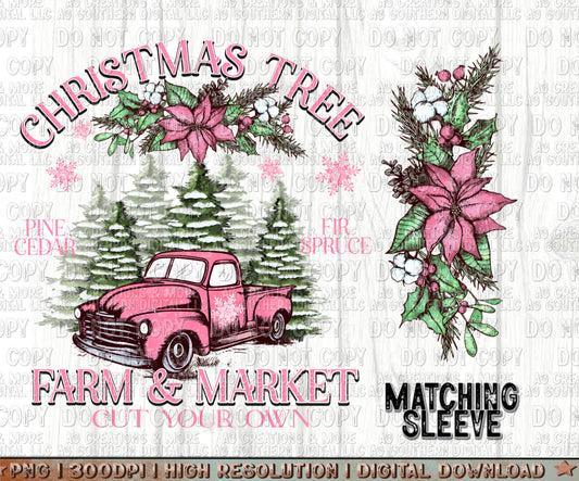 Pink Christmas Tree Market Sleeve Set Digital Download PNG