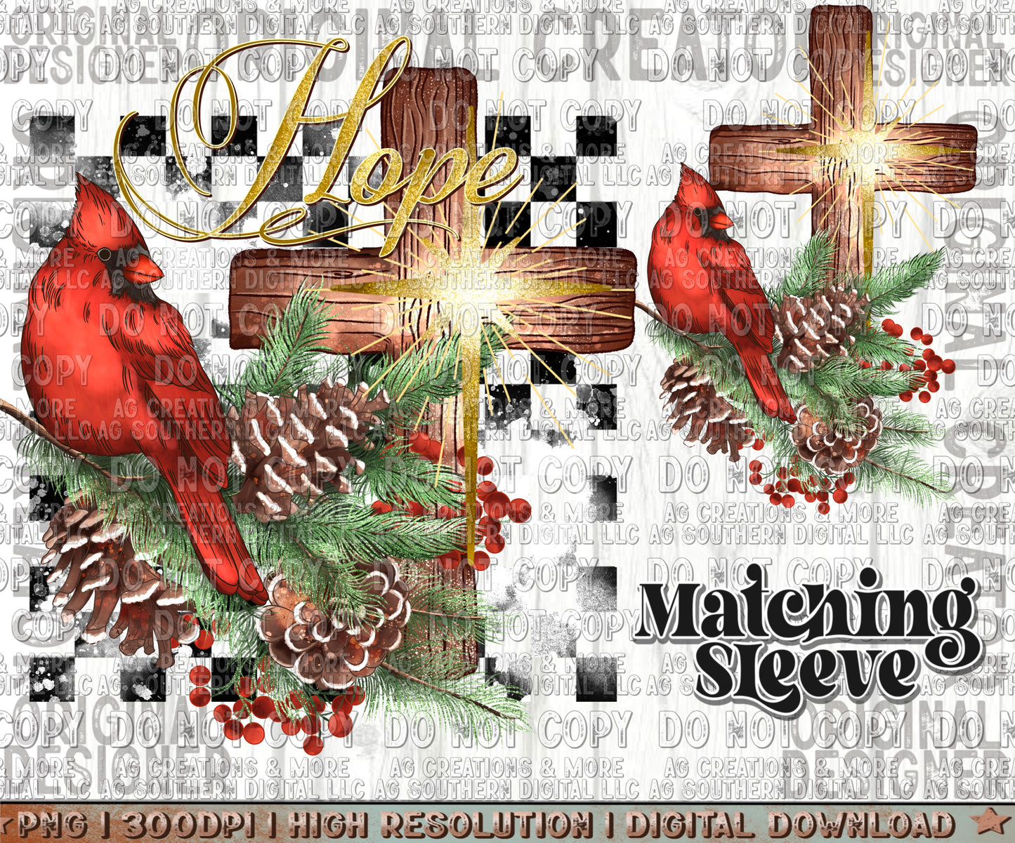 Christmas Red Cardinal Checker Sleeve Hope Digital Download PNG