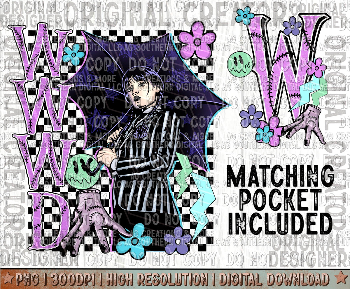 Spooky School Girl  Pocket Set Digital Download PNG