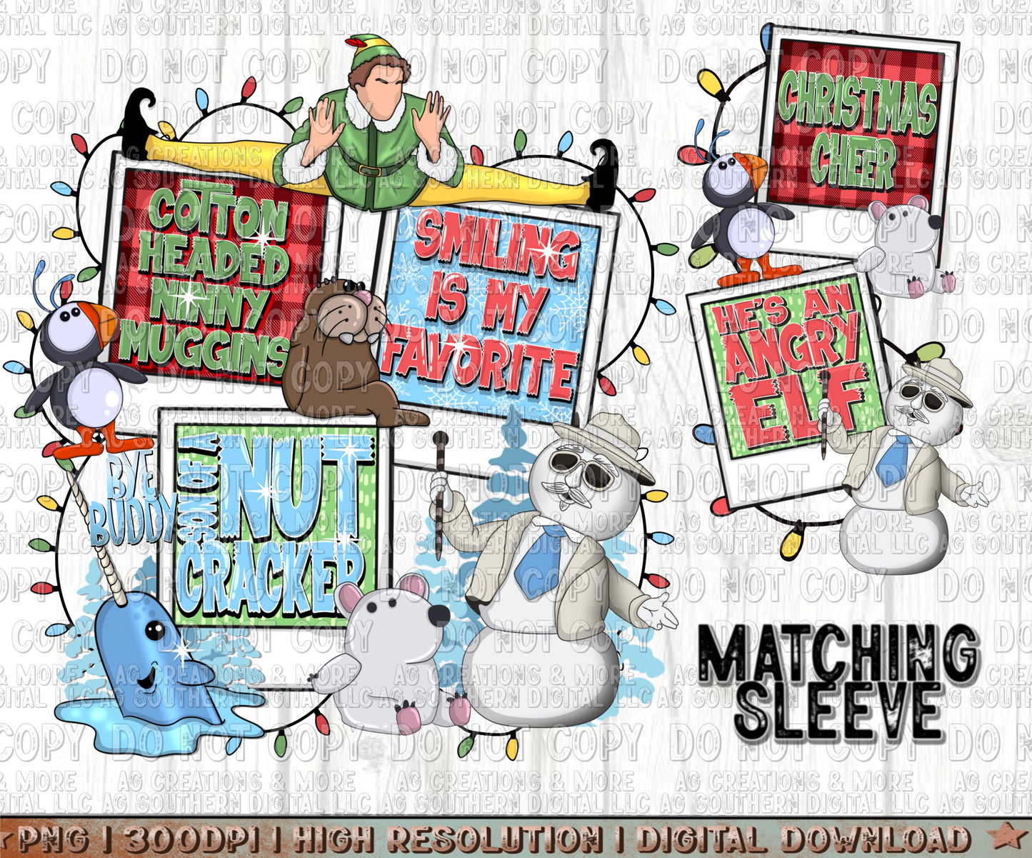 Elf and Friends Christmas Sleeve Set Digital Download PNG