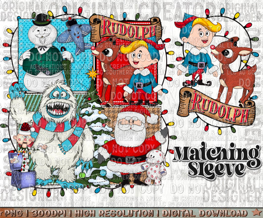 Vintage Rudolph Christmas Sleeve Set Digital Download PNG