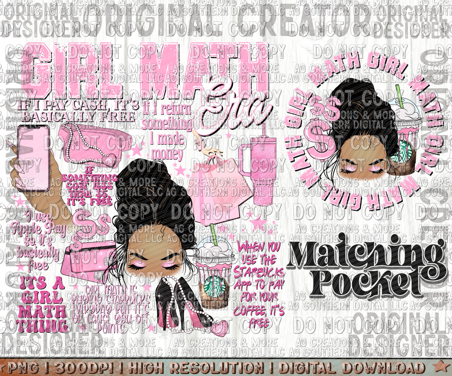 Dark Skin Girl Math pocket set Digital Download PNG