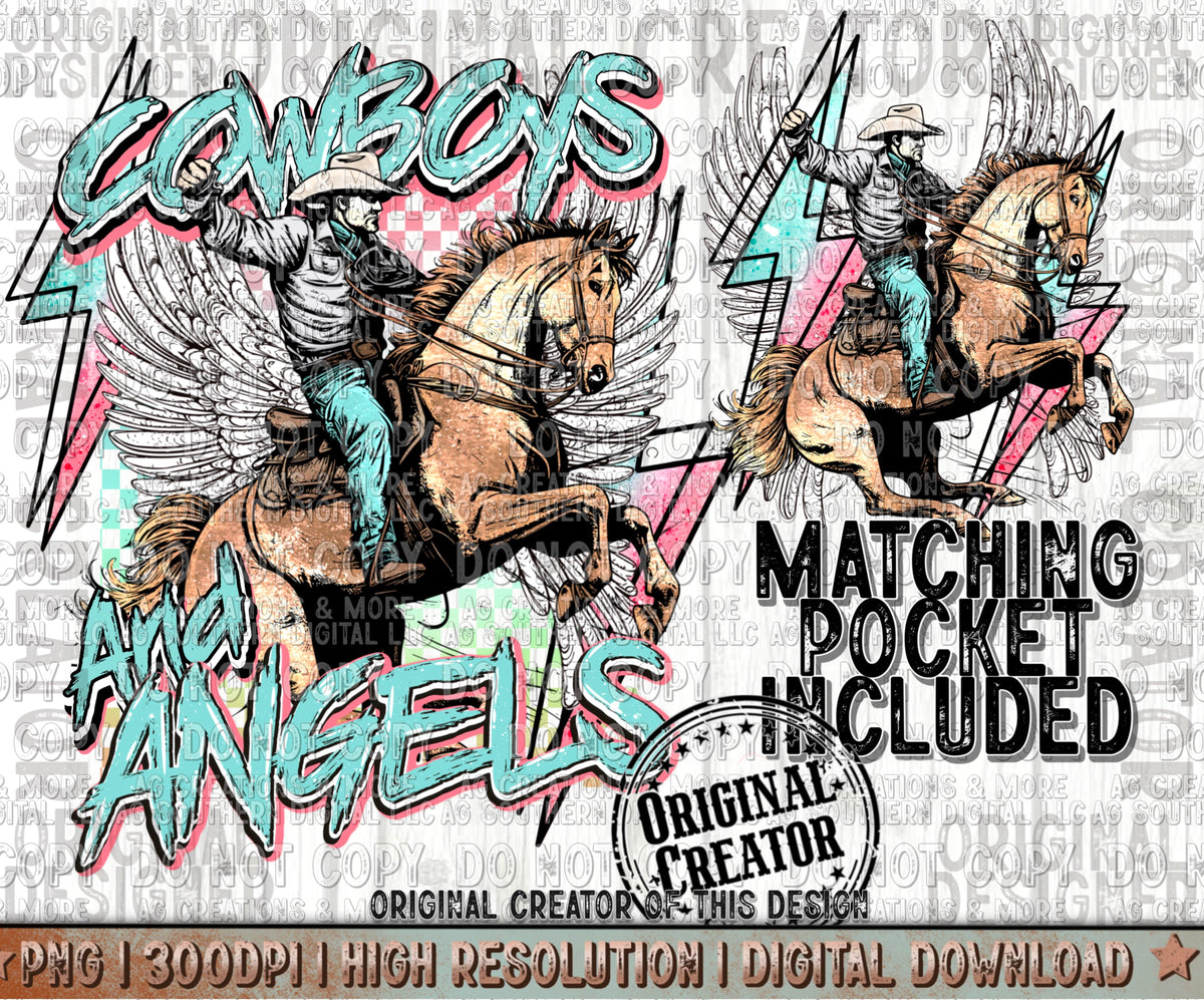 Cowboys and Angels Pocket Set PNG Digital Design