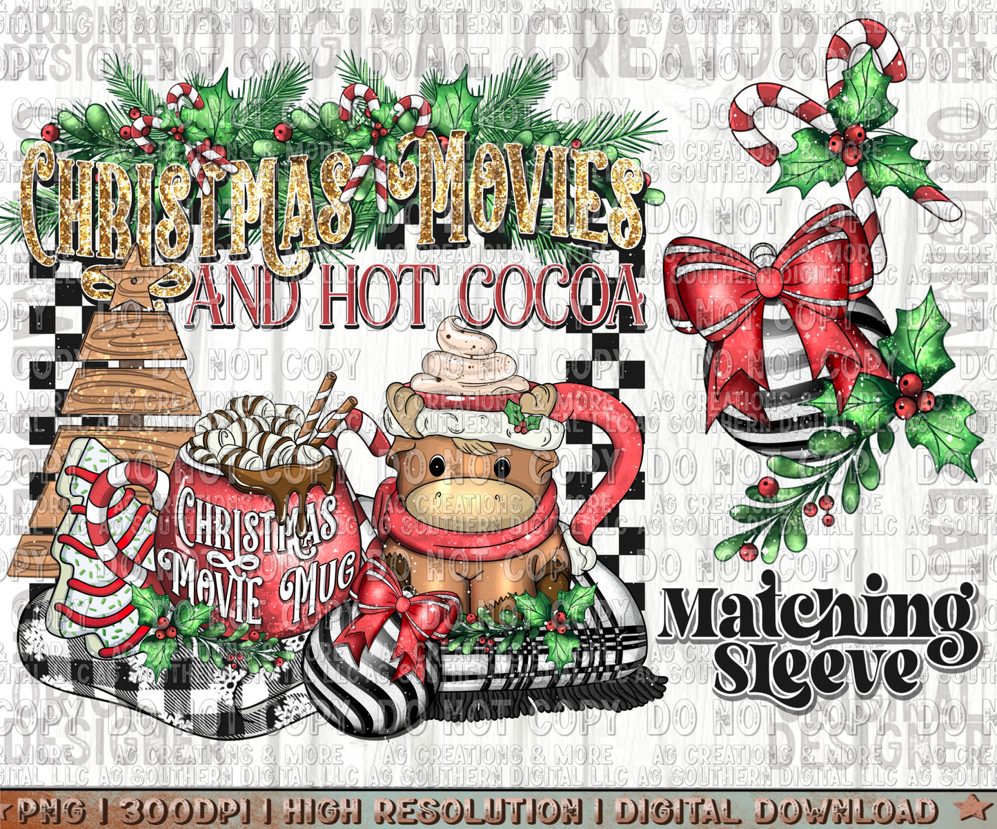 Christmas Movies & Hot Coco Sleeve set Digital Download PNG