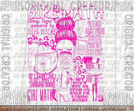 Girl Math Single Color Digital Download