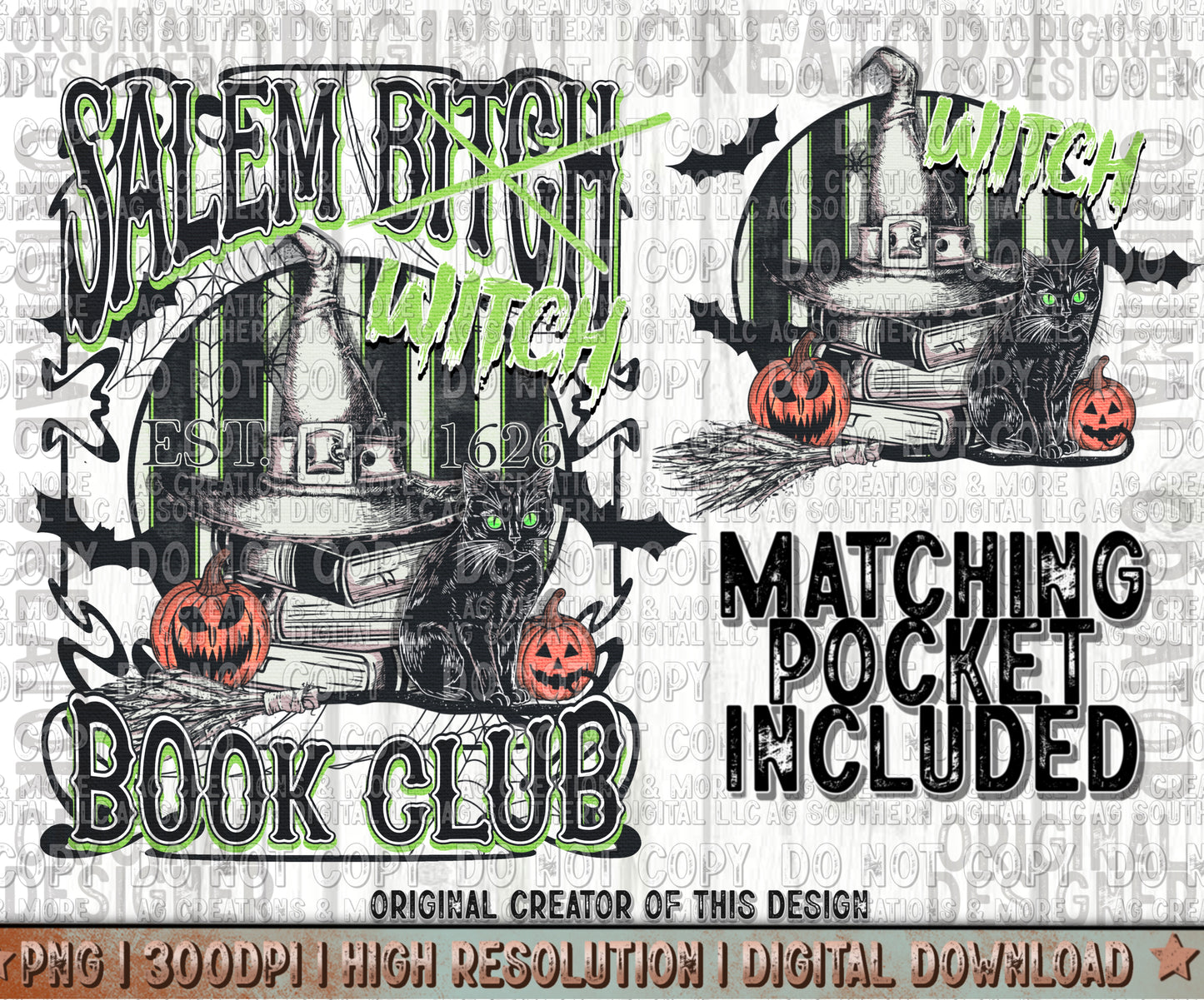 Salem Witch Book Club Pocket Set Digital Download PNG