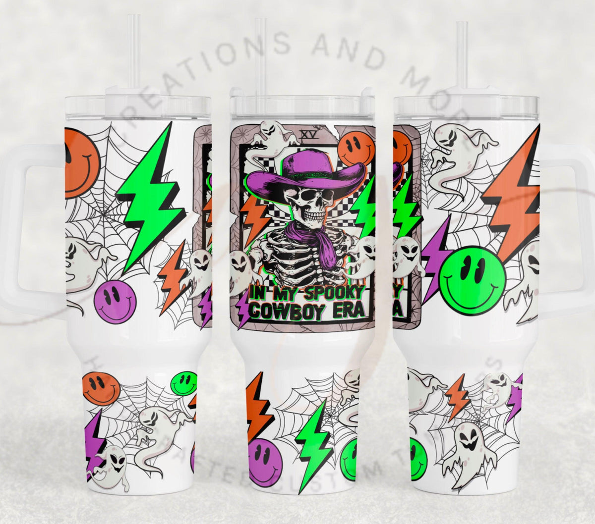 40oz Skeleton Cowboy Spooky Era Tumbler Digital Png