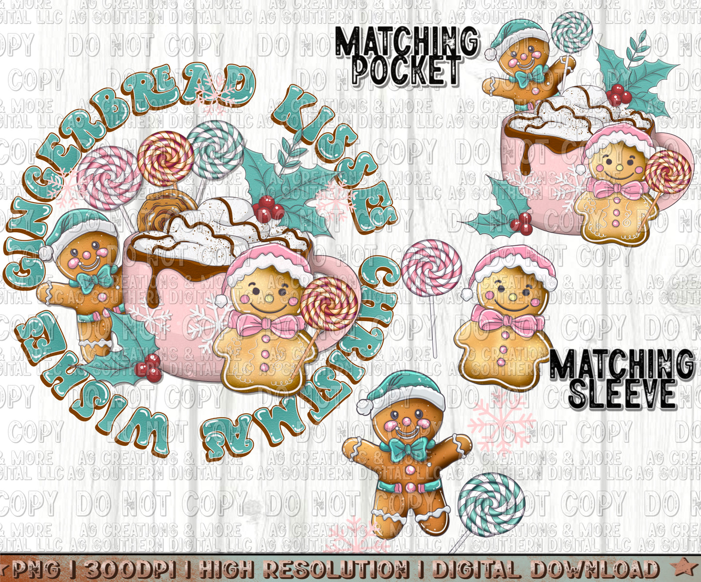 Gingerbread Kisses Pocket/ Sleeve Set Digital Download PNG