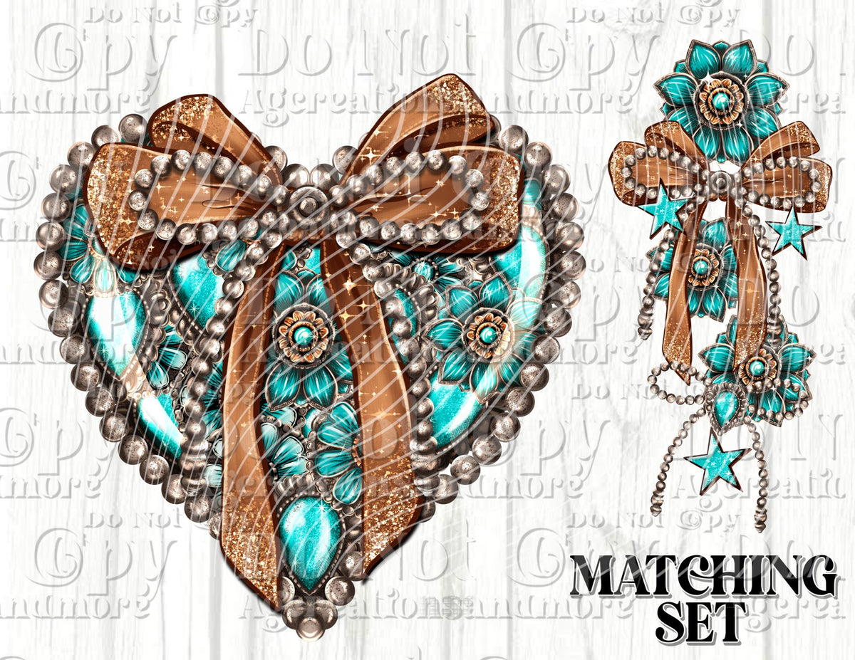 Turquoise Concho Heart Set Digital Download PNG