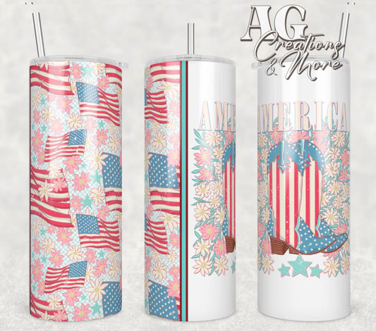 America Floral Boot Tumbler Digital