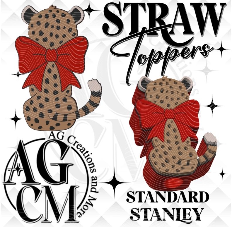 Cheetah Red bow Straw Topper (wholesale)