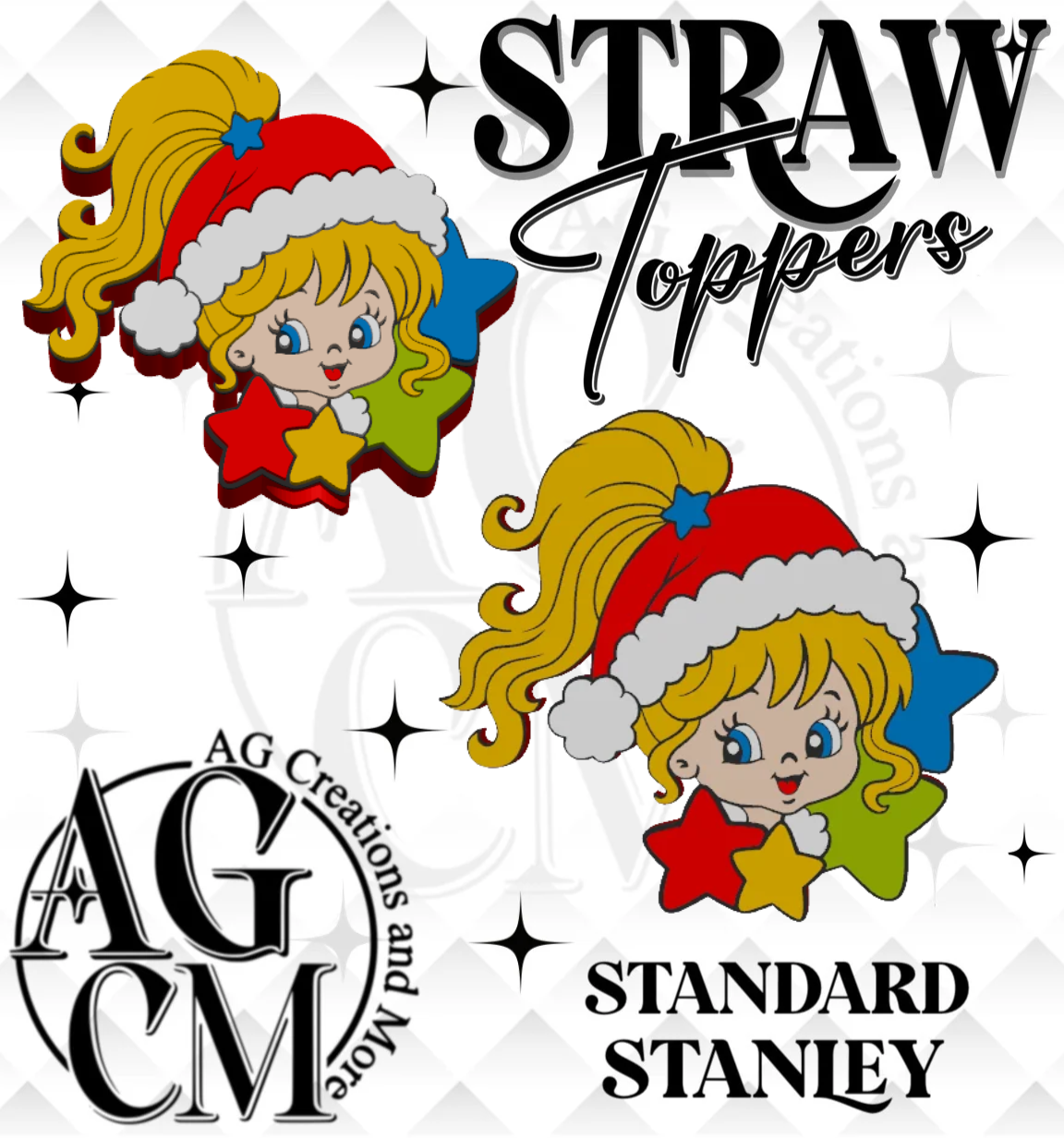 Rainbow Girl Christmas 3D Straw Topper (wholesale)
