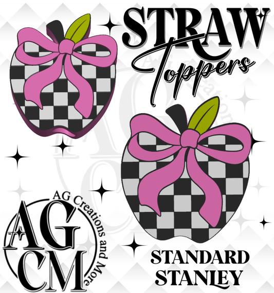 Checker Apple 3D Straw Topper (wholesale)