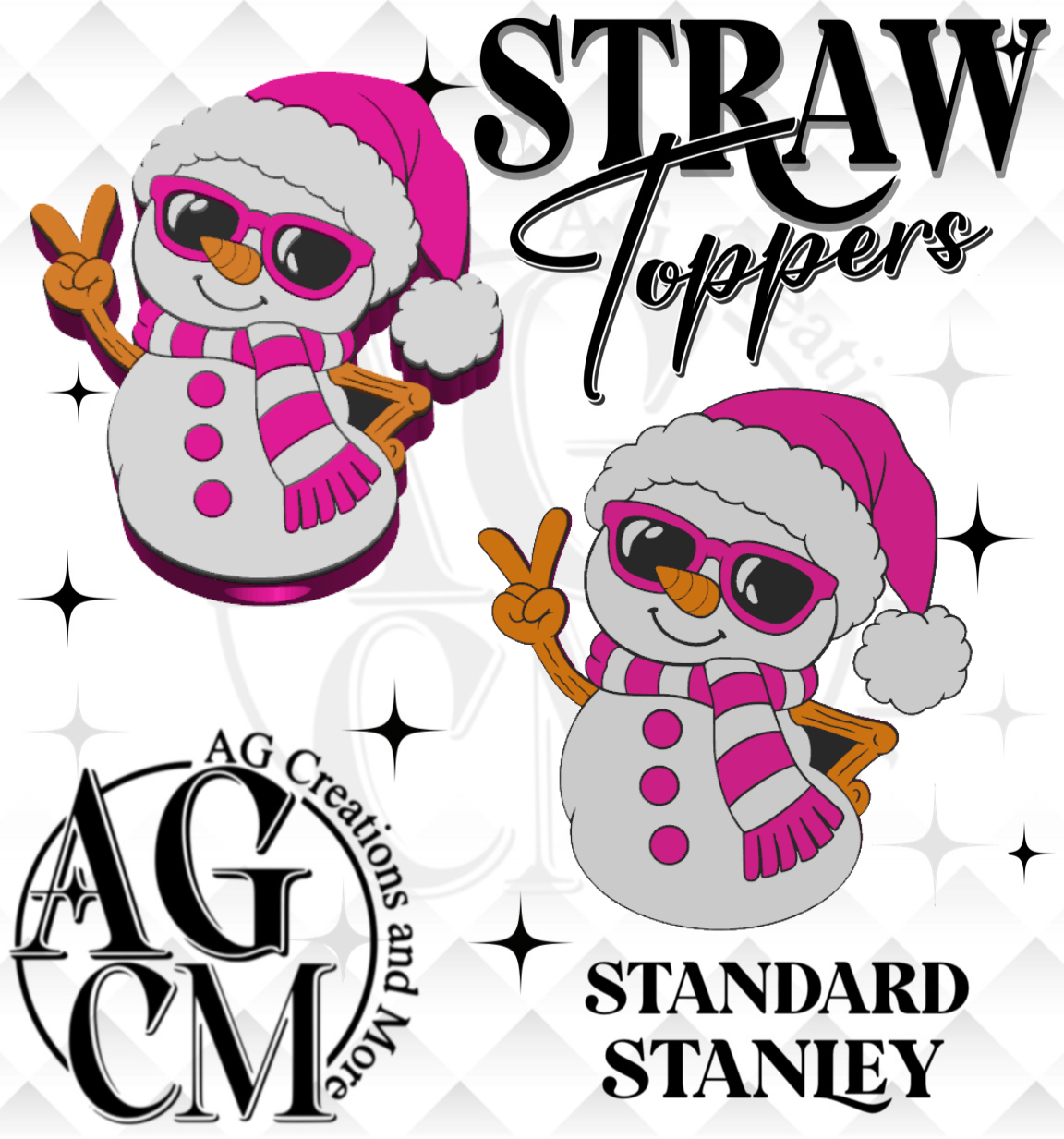 Snowman 3D Straw Topper 3MF File