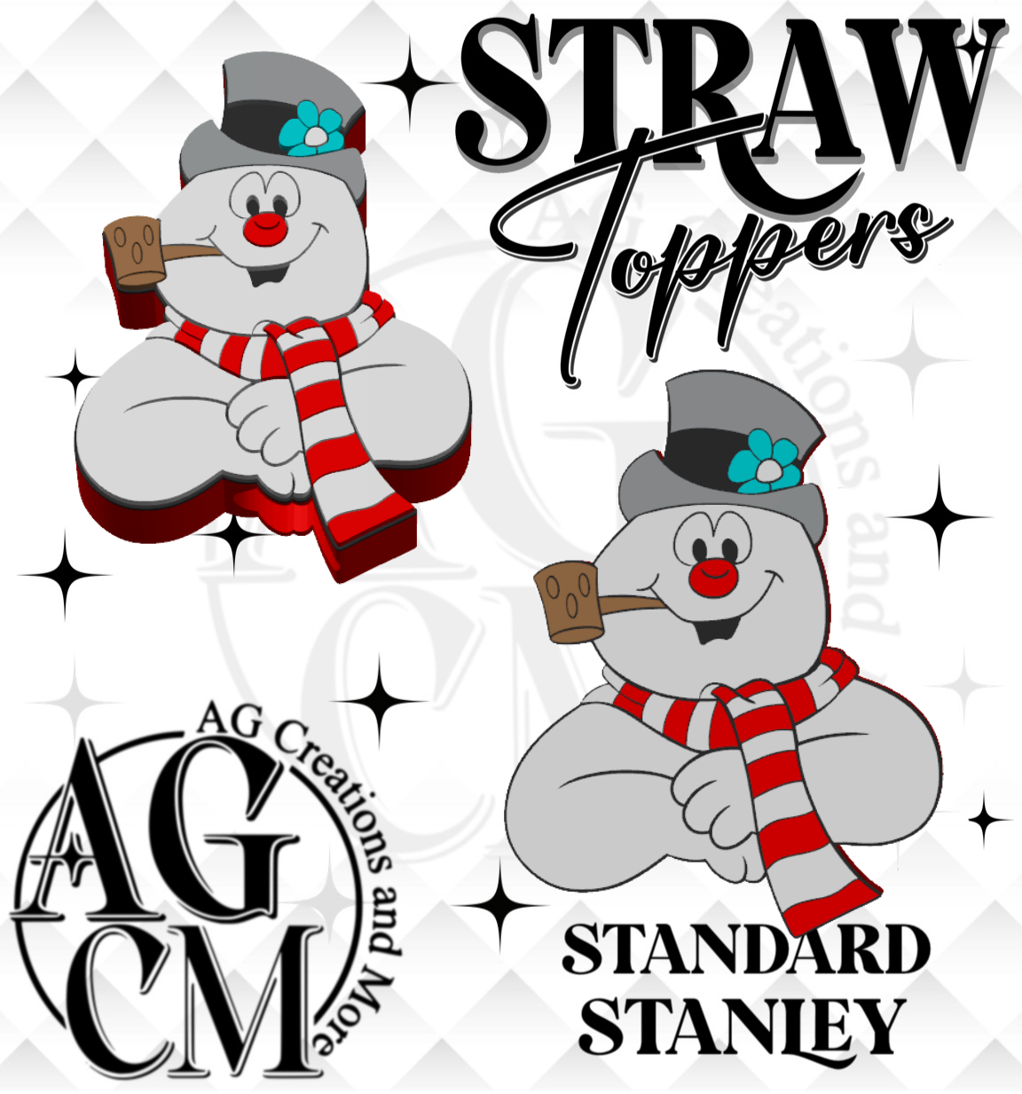 Snowman 3D Straw Topper (wholesale)