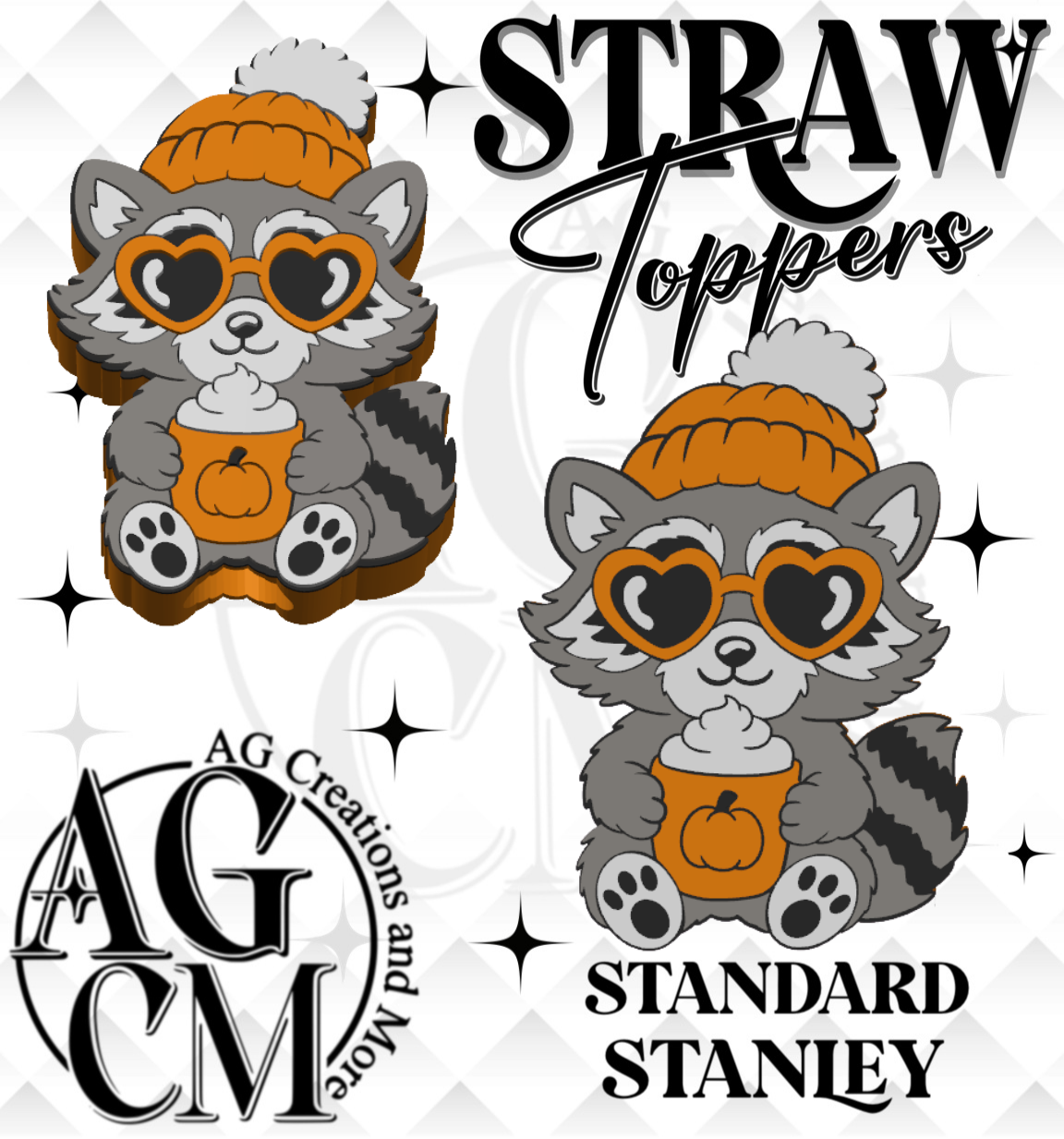 Fall Racoon 3D Straw Topper (wholesale)