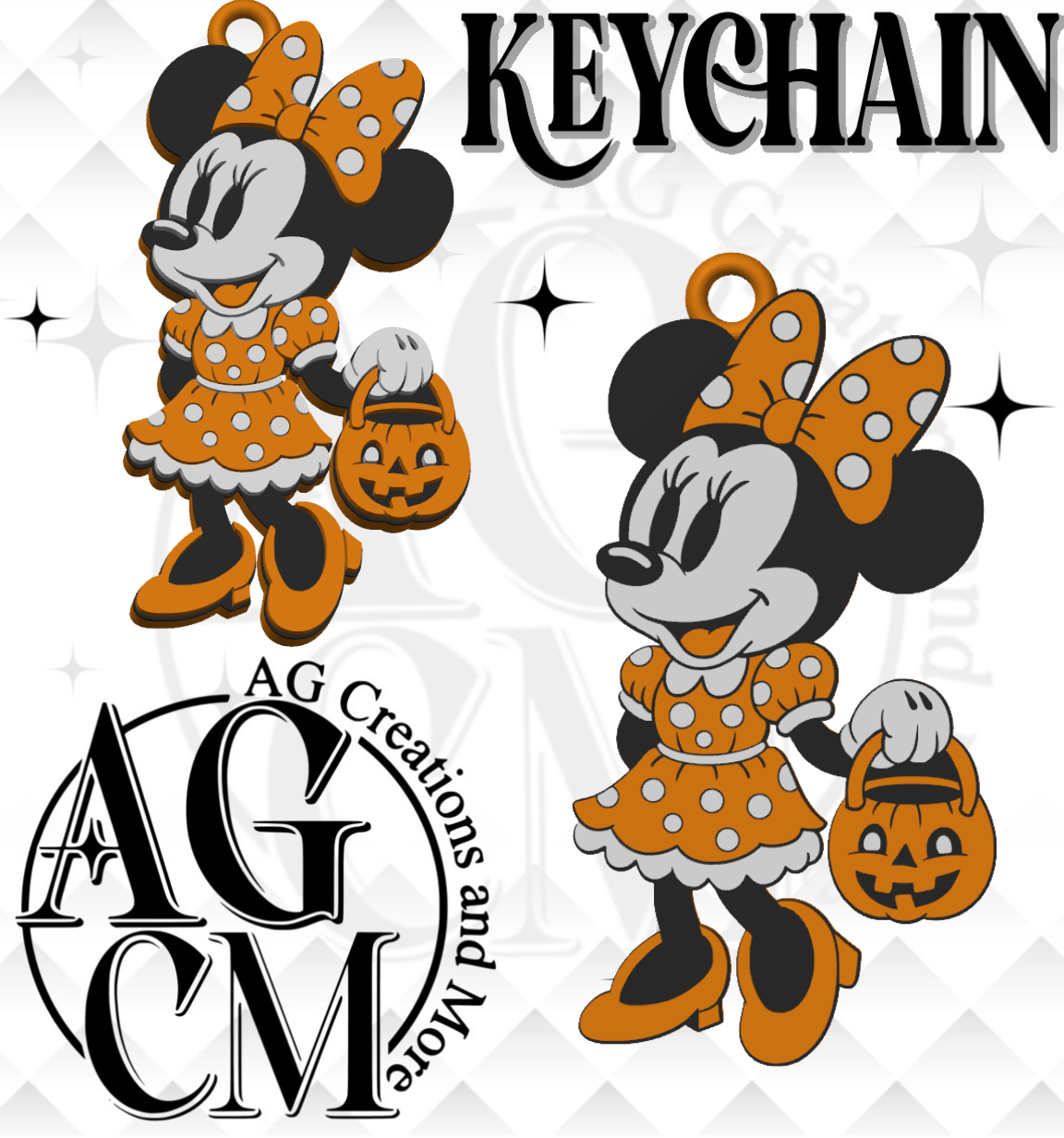 Vintage Girl Mouse Pumpkin 3D Keychain STL / 3MF Files