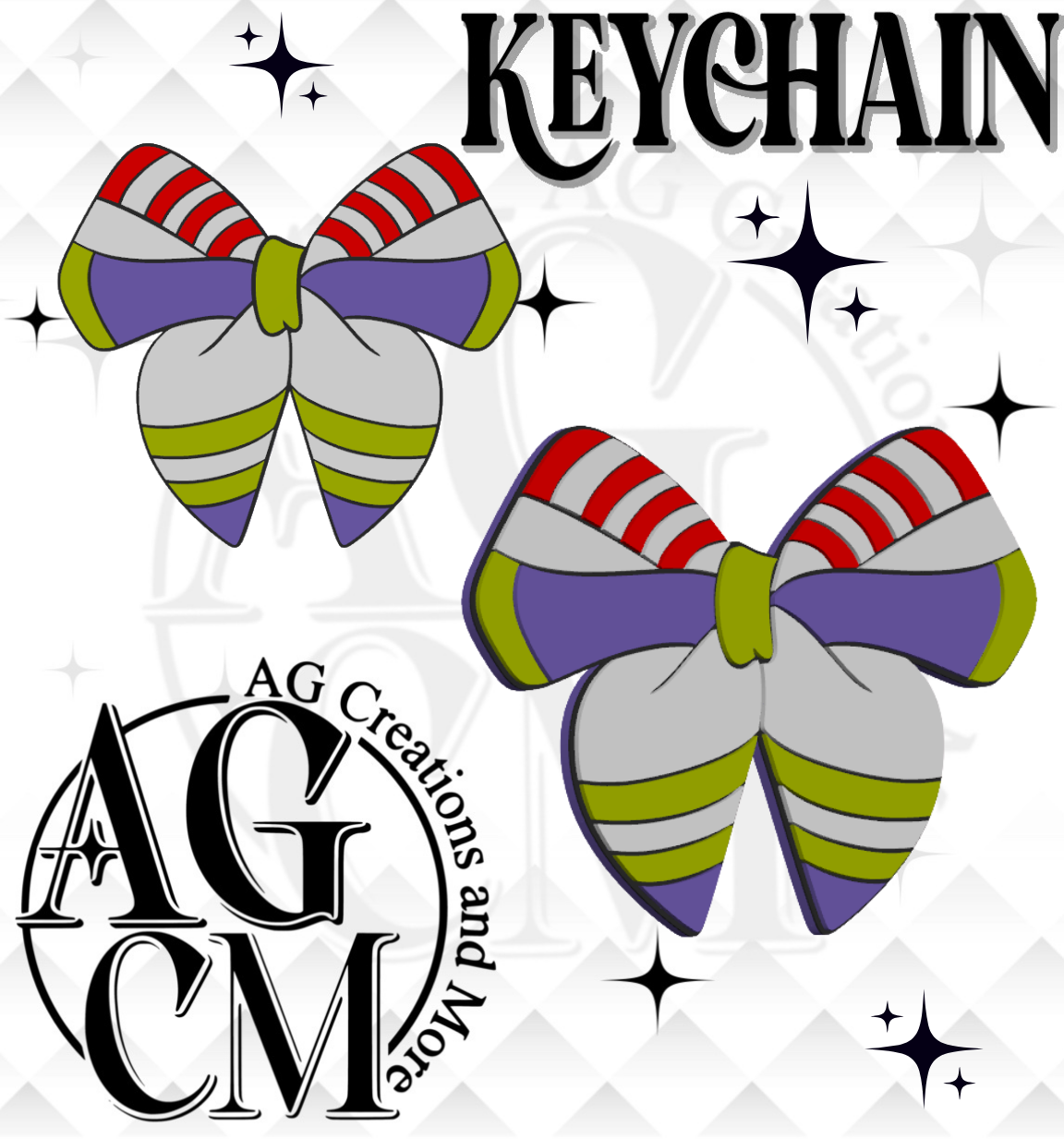 Purple, green stripe Bow 3D Keychain (wholesale)