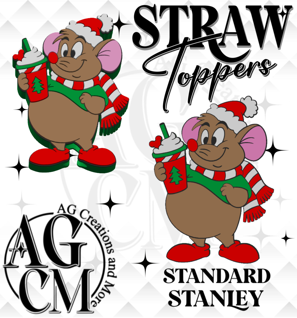 Christmas Mouse 3D Straw Topper 3MF File
