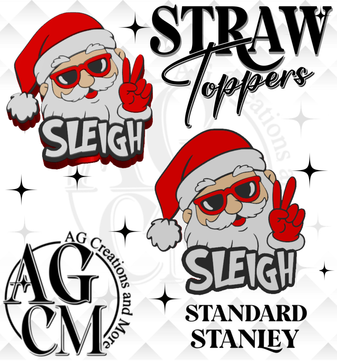 Santa Sleigh 3D Straw Topper 3MF File
