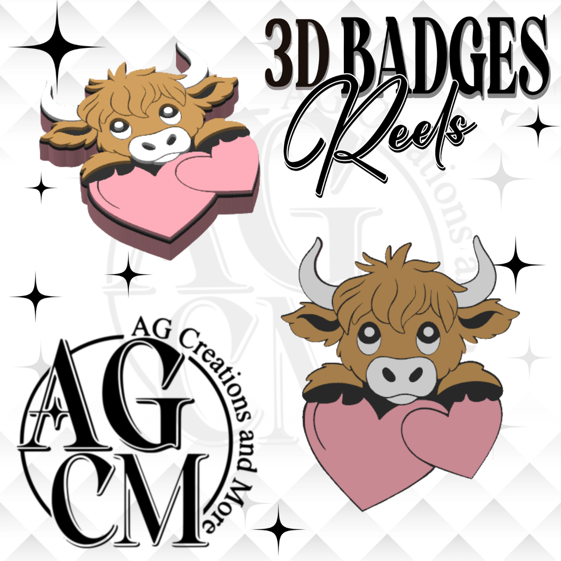 Cow Heart 3D Badges/ Reels (wholesale)