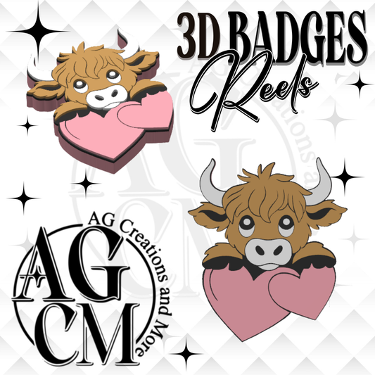 Cow Heart 3D Badges/ Reels (wholesale)