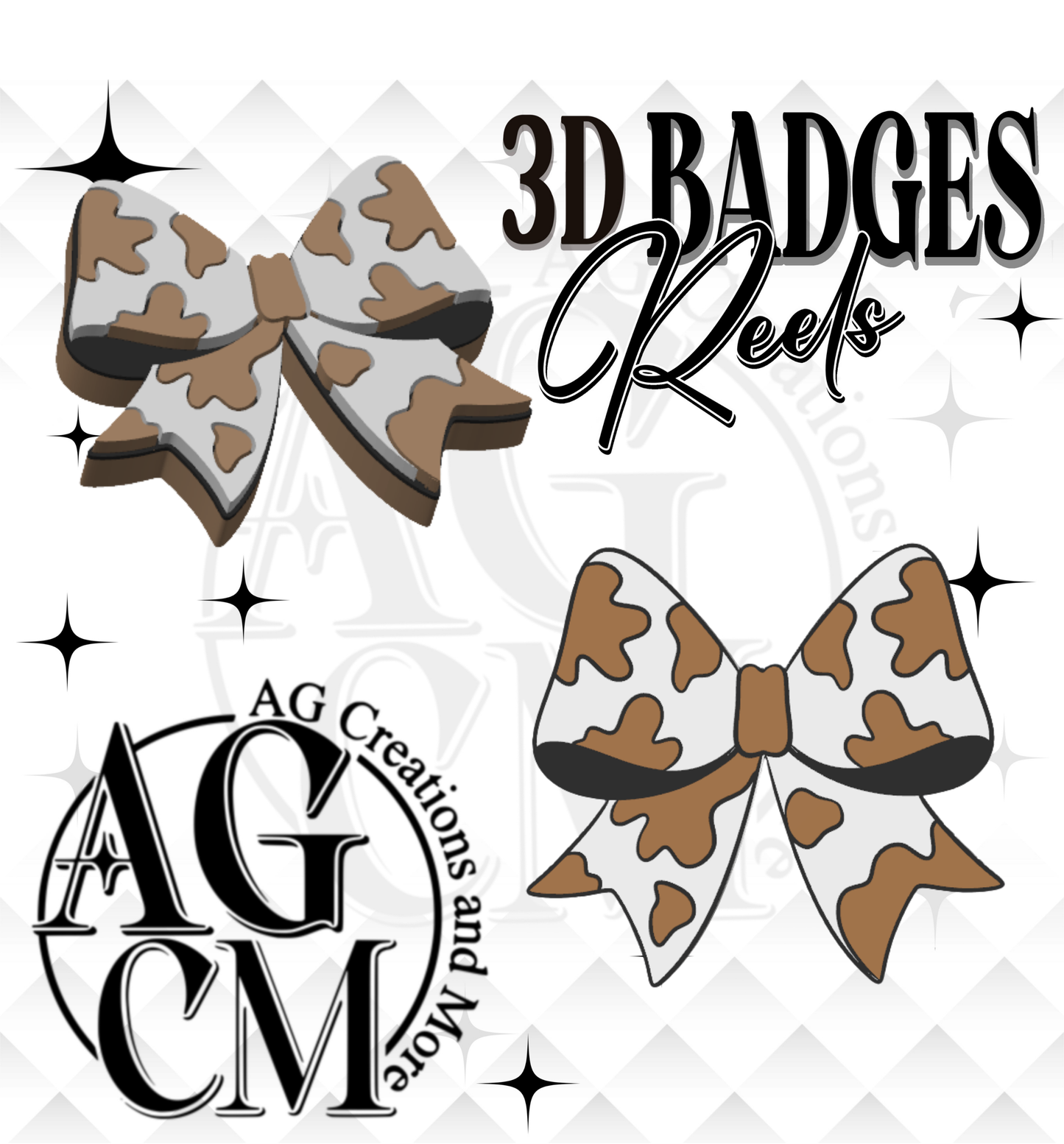 Cow print Bow 3D Badges/ Reels 3MF File