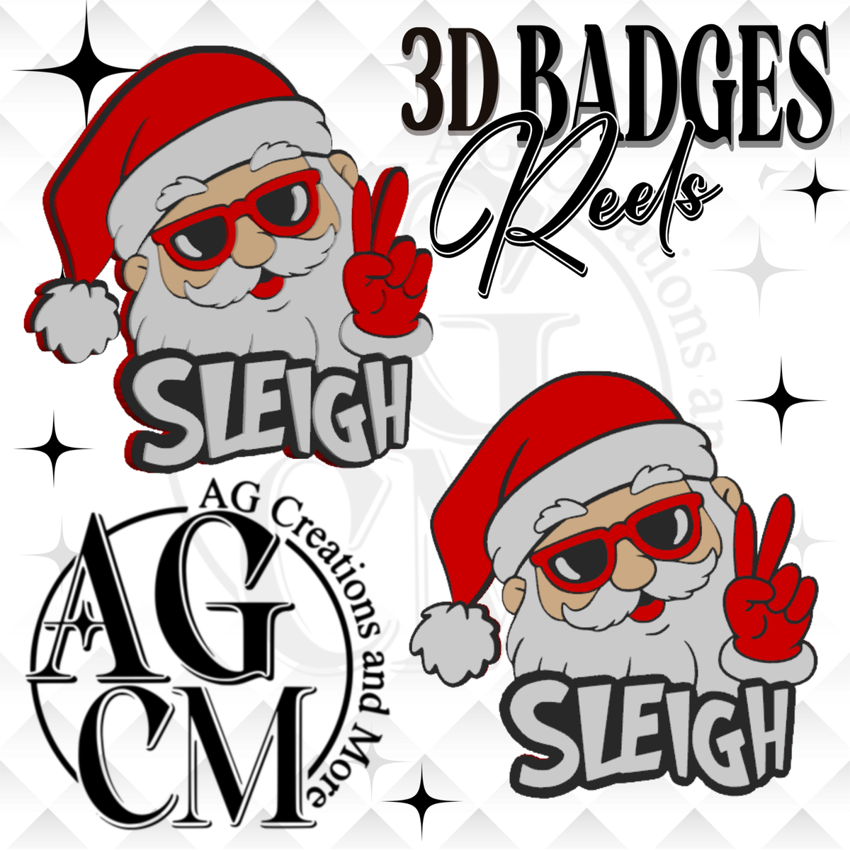 Santa Sleigh 3D Badges/ Reels 3MF File