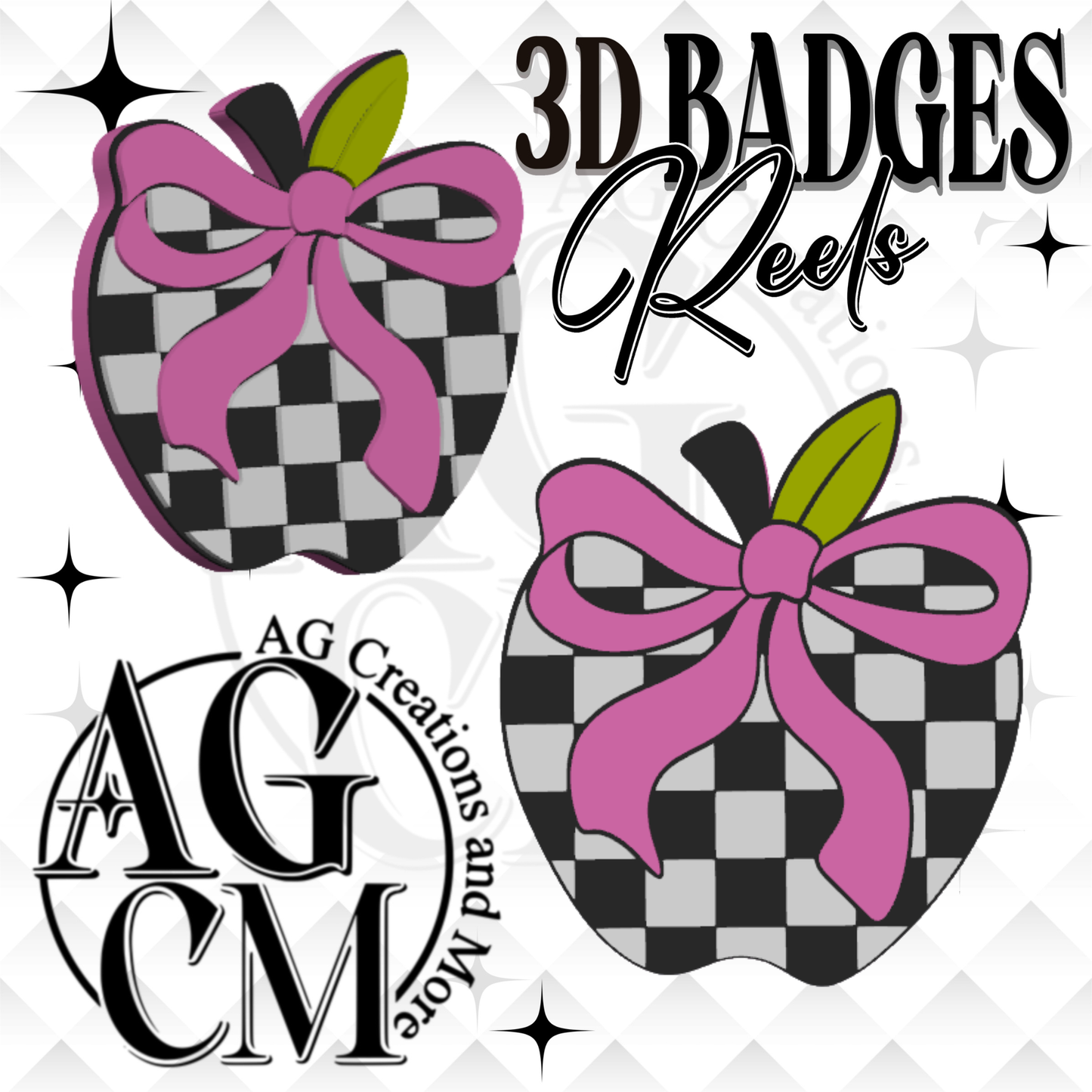 Checker Apple 3D Badges/ Reels (wholesale)