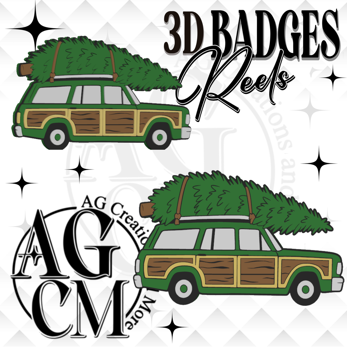 Christmas Station Wagon 3D Badges/ Reels (wholesale)
