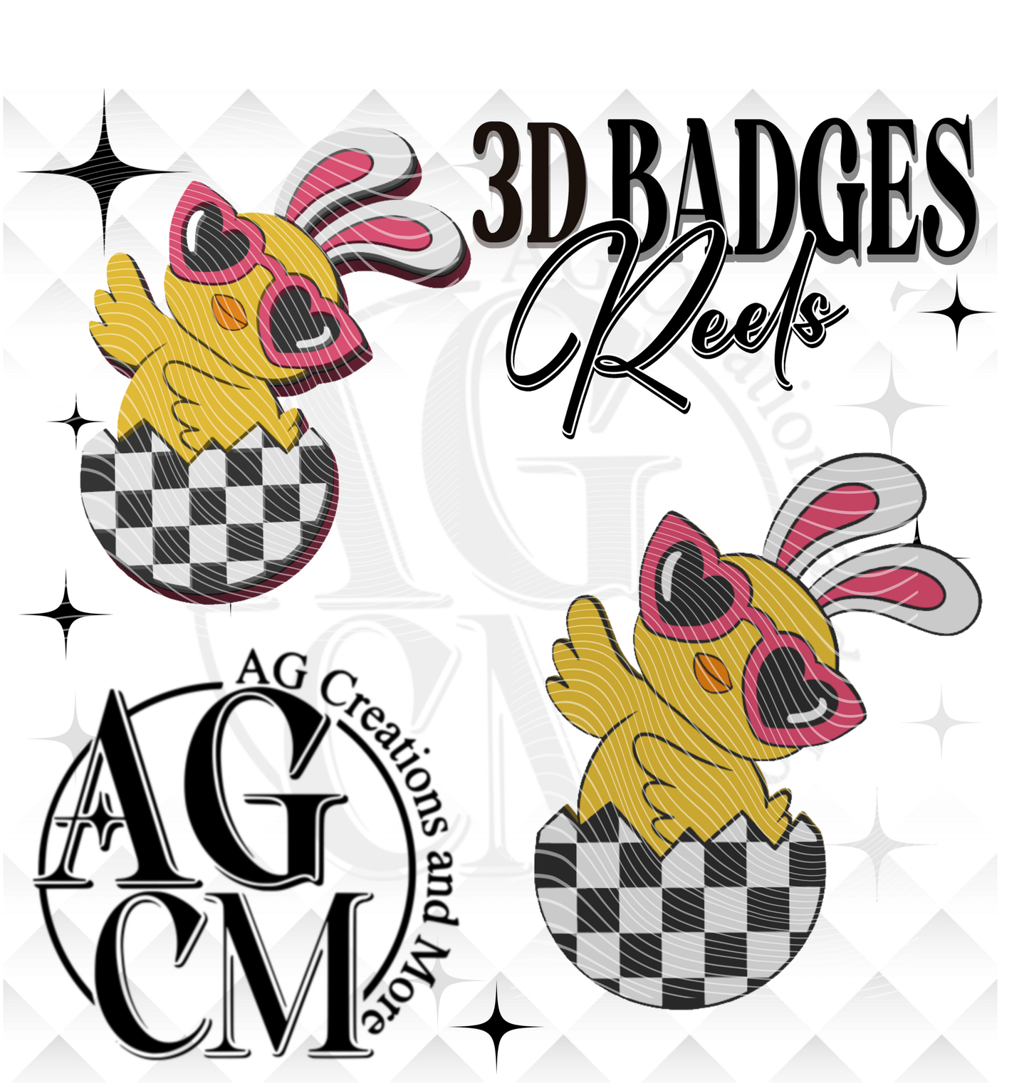 Chick Glasses Checker Egg Badges/ Reels (wholesale)