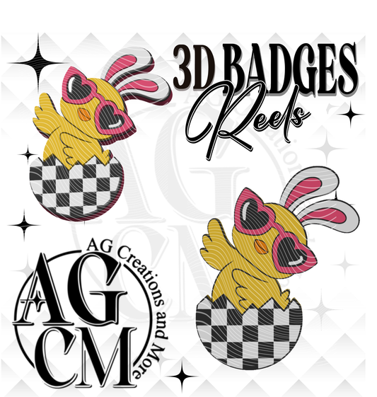 Chick Glasses Checker Egg Badges/ Reels (wholesale)