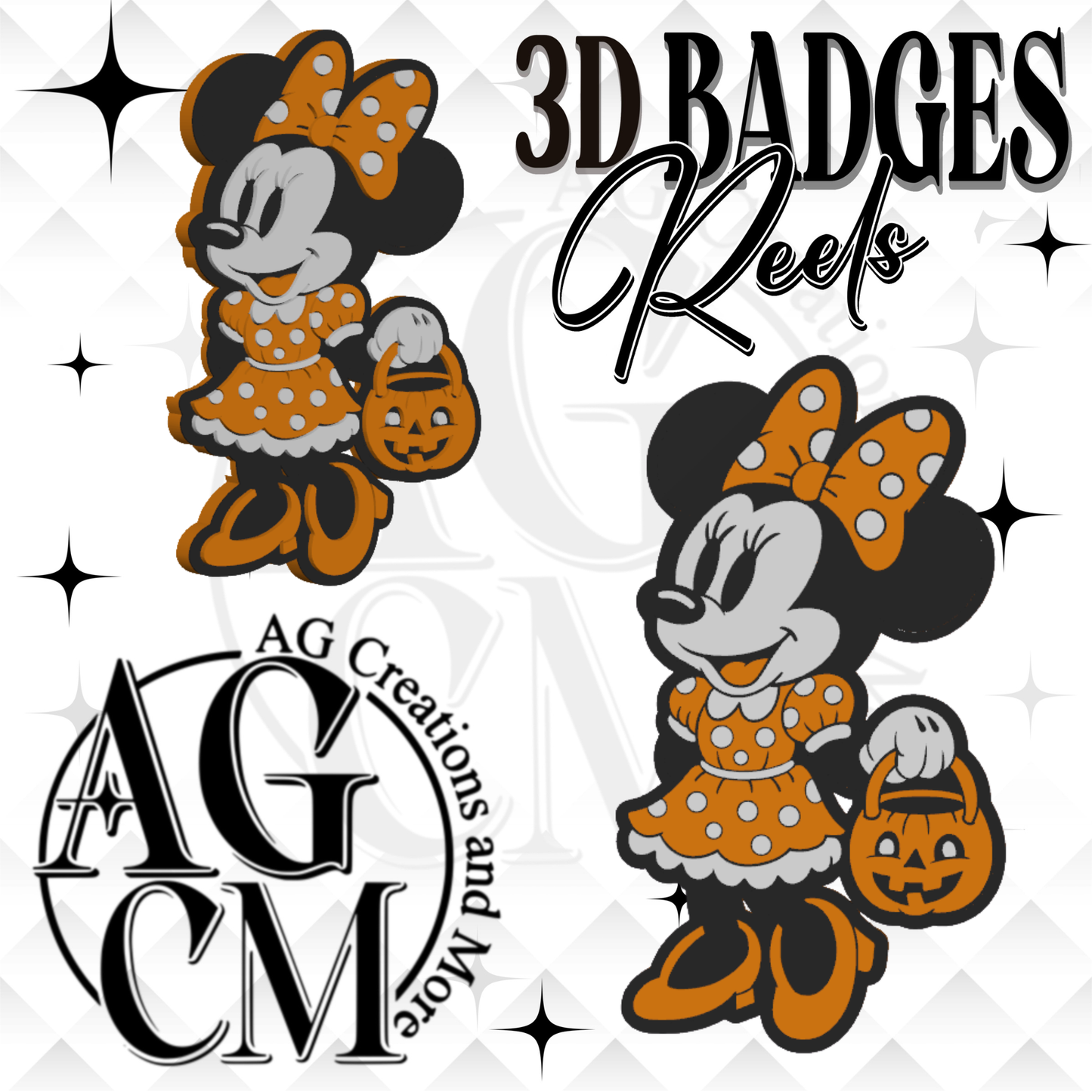 Vintage Girl Mouse Pumpkin 3D Badges/ Reels 3MF File
