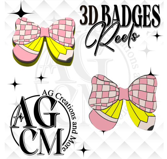 Checker pencil bow 3D Badges/ Reels (wholesale)