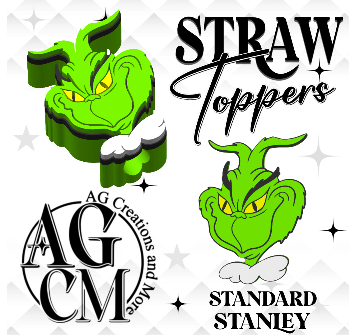 green 3D Straw Toppers