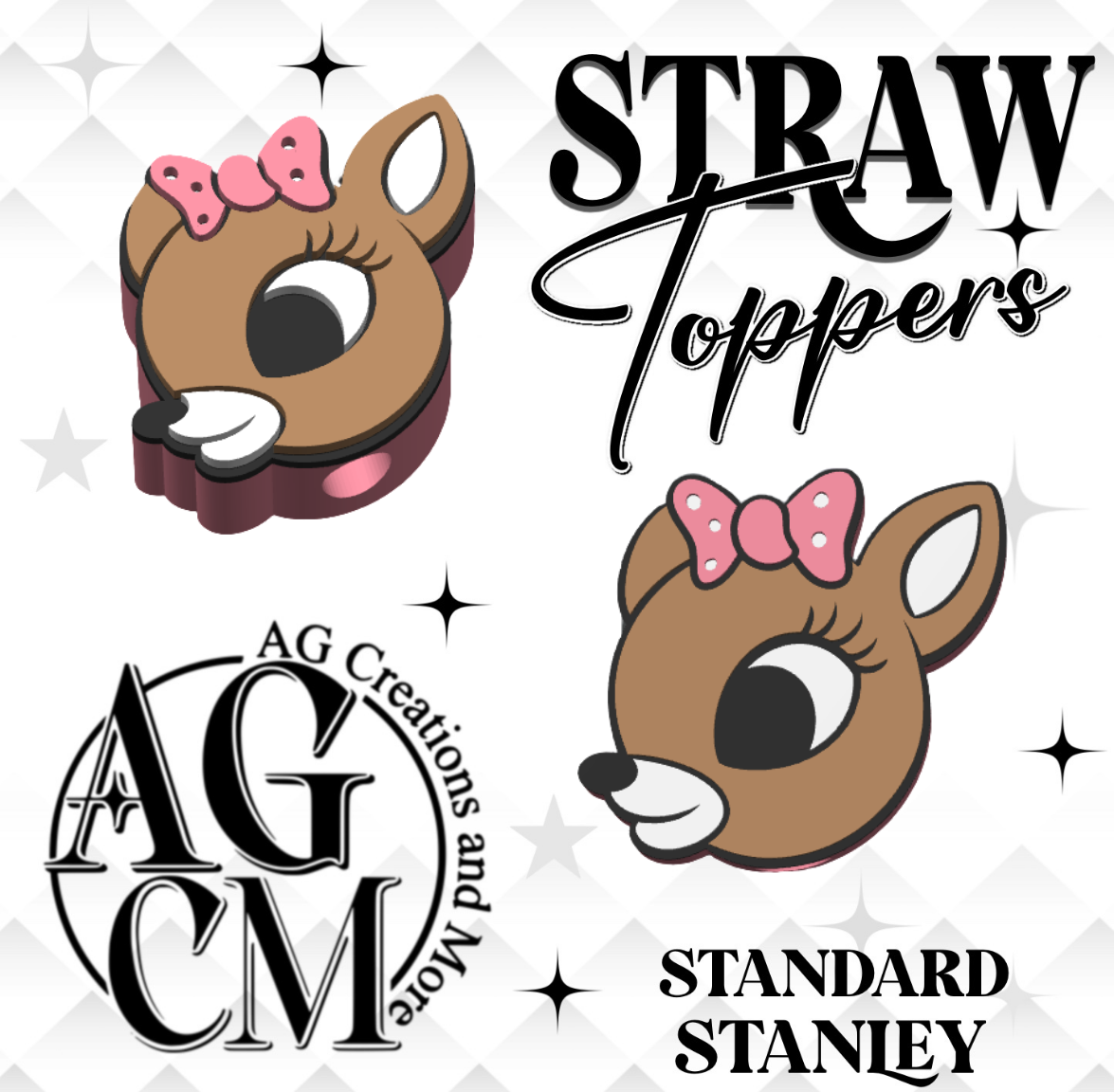 girl 3D Straw Toppers